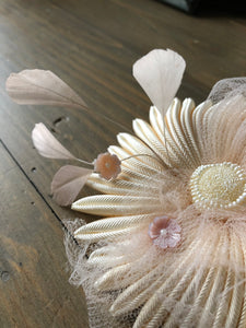 White Blossom - Sea flower brooch with feathers and flowers