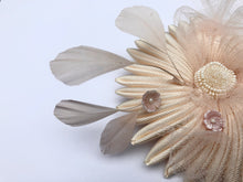 Load image into Gallery viewer, White Blossom - Sea flower brooch with feathers and flowers